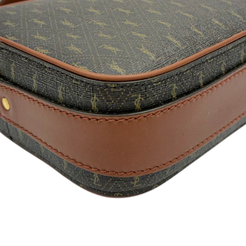 棕色 PVC塗層帆布 牛皮 Monogramme 相機包【SAINT LAURENT 聖羅蘭】 669957-9
