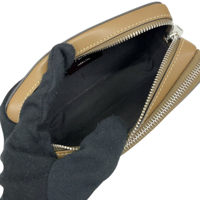 棕色 PVC塗層帆布 牛皮 方形 FF 相機包 肩背包【FENDI 芬迪】 7M0357-2