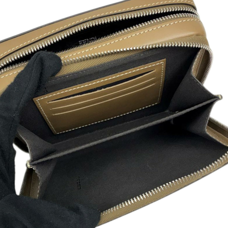 棕色 PVC塗層帆布 牛皮 方形 FF 相機包 肩背包【FENDI 芬迪】 7M0357-3