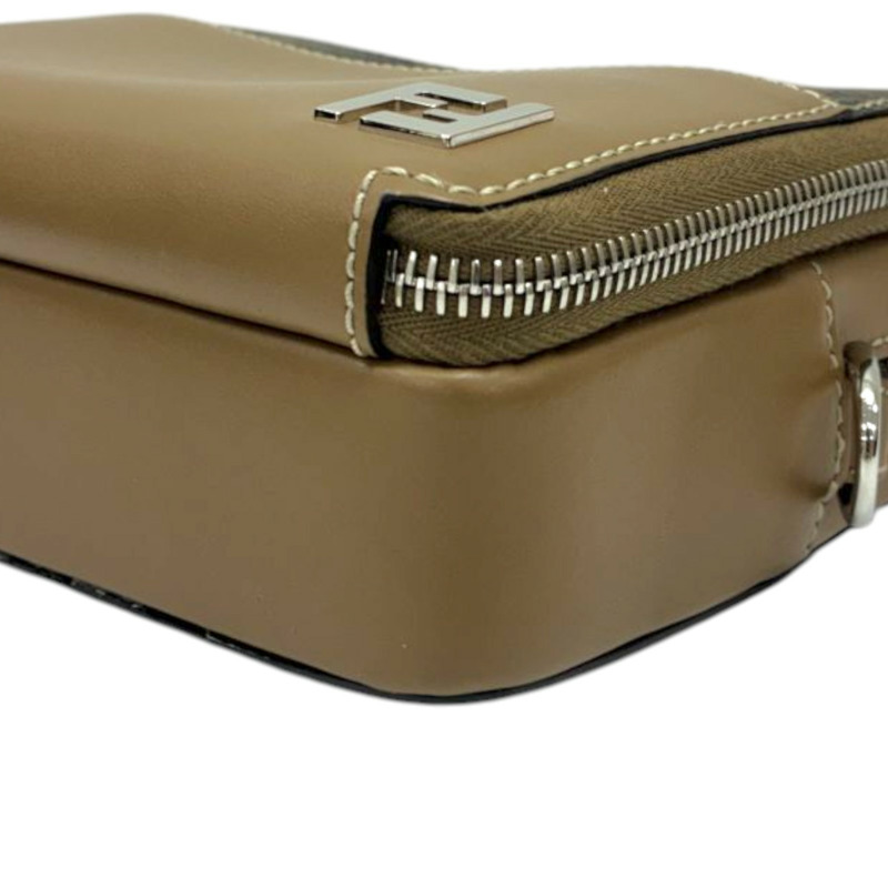 棕色 PVC塗層帆布 牛皮 方形 FF 相機包 肩背包【FENDI 芬迪】 7M0357-11