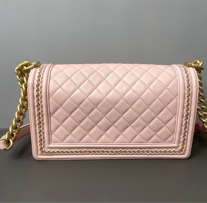 公主限量款👑Chanel香奈兒櫻花粉金宮廷編織滾邊款中號Leboy25單肩斜挎包-7