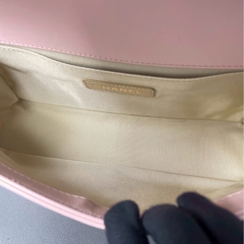 公主限量款👑Chanel香奈兒櫻花粉金宮廷編織滾邊款中號Leboy25單肩斜挎包-12