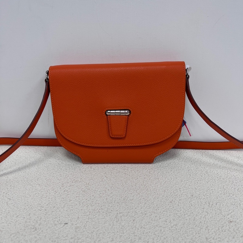 愛馬仕Hermes Convoyeur mini火焰橘Evercolor皮 銀扣 絕版馬鞍小包包-0