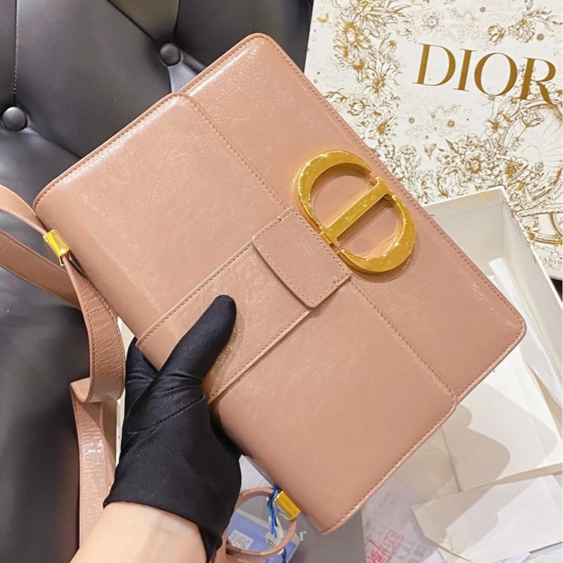 Dior • 經典蒙田Montaigne 30 裸粉色油臘牛皮金釦 附保卡-1