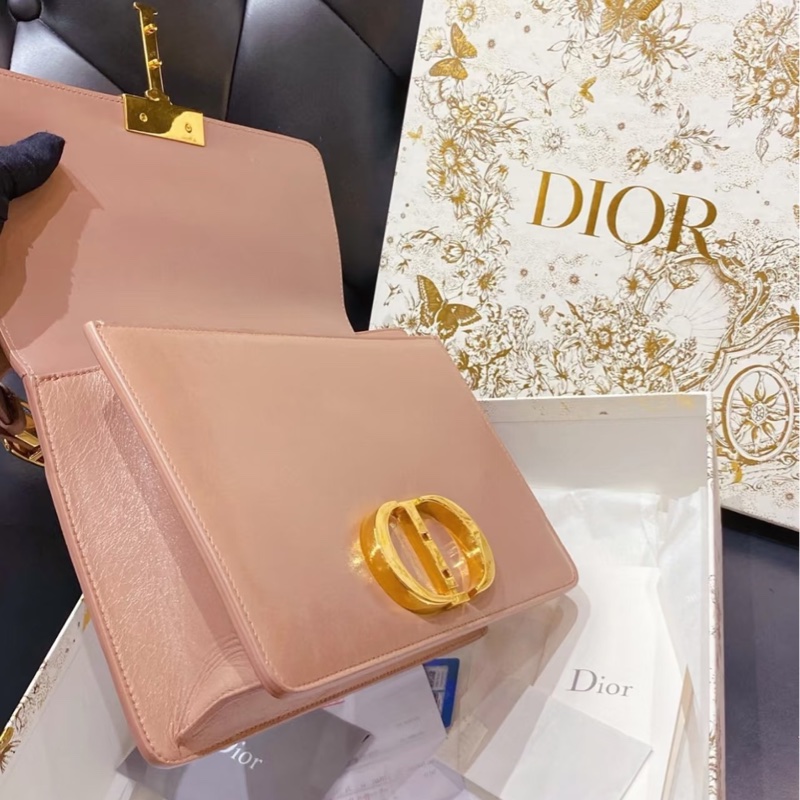 Dior • 經典蒙田Montaigne 30 裸粉色油臘牛皮金釦 附保卡-2