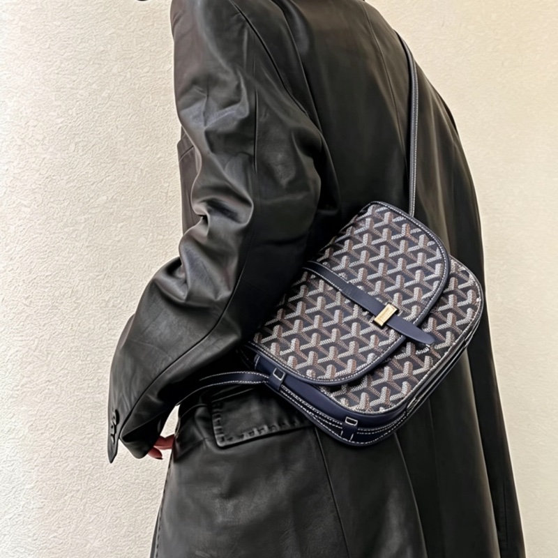 Goyard戈雅Belvedere黑色老花拼皮銀扣郵差包🌚-1