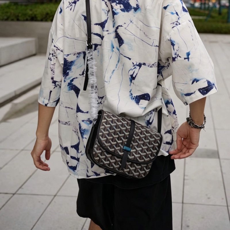 Goyard戈雅Belvedere黑色老花拼皮銀扣郵差包🌚-2