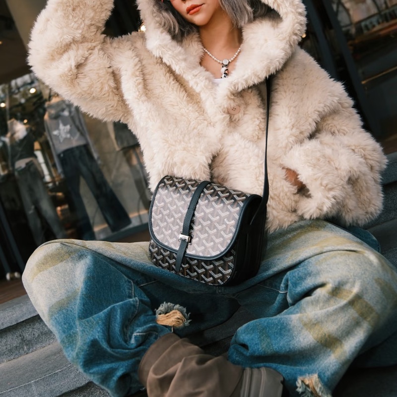 Goyard戈雅Belvedere黑色老花拼皮銀扣郵差包🌚-5