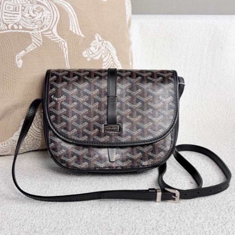 Goyard戈雅Belvedere黑色老花拼皮銀扣郵差包🌚-9