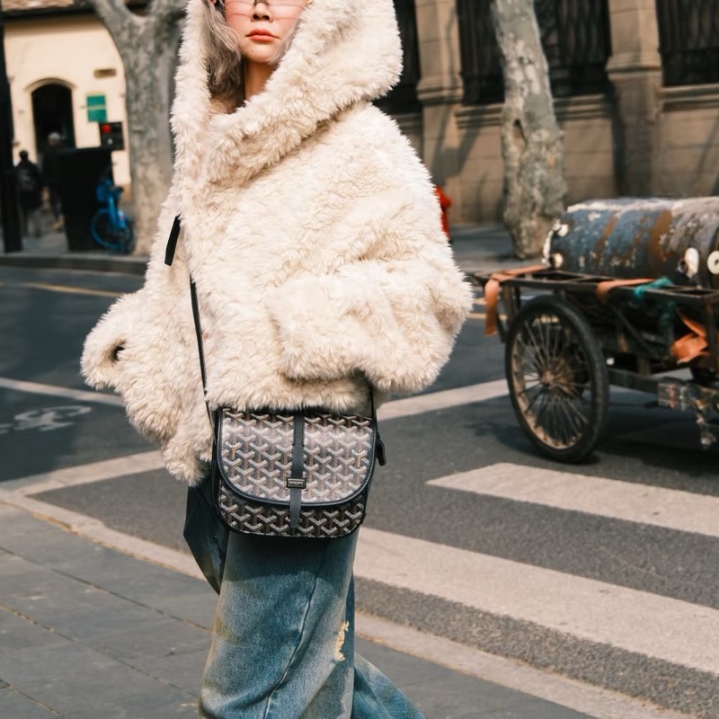 Goyard戈雅Belvedere黑色老花拼皮銀扣郵差包🌚-17