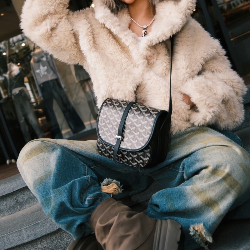 Goyard戈雅Belvedere黑色老花拼皮銀扣郵差包🌚-18