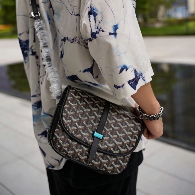 Goyard戈雅Belvedere黑色老花拼皮銀扣郵差包🌚-20