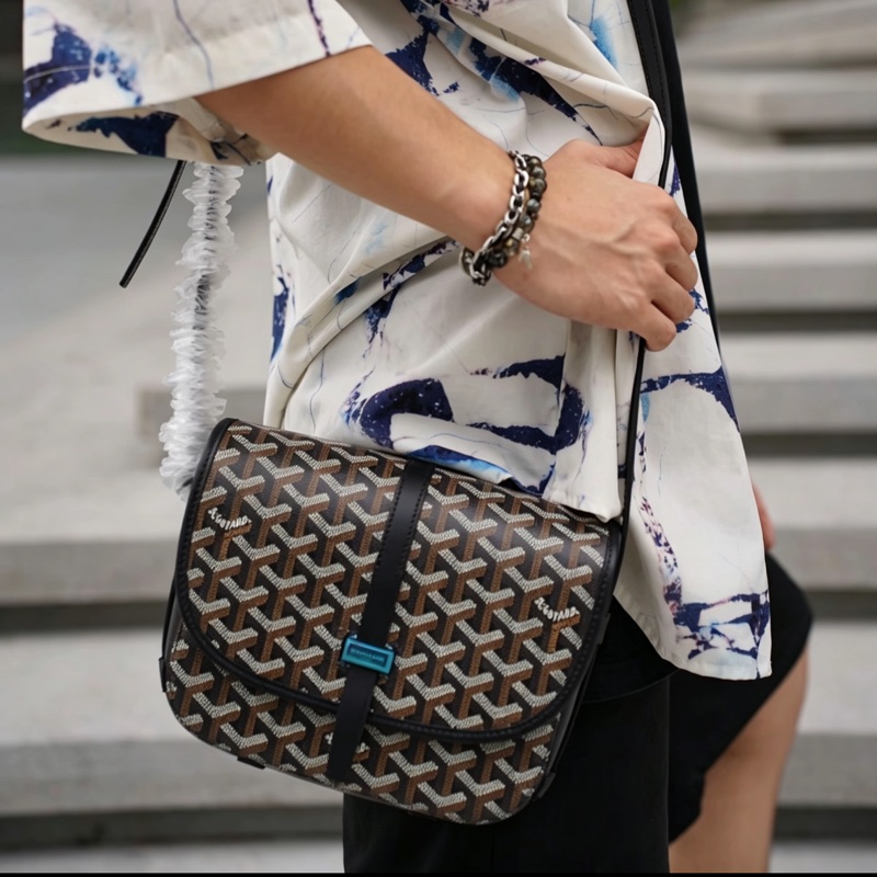 Goyard戈雅Belvedere黑色老花拼皮銀扣郵差包🌚-21