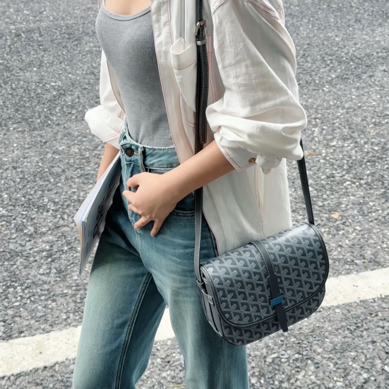 Goyard戈雅Belvedere黑色老花拼皮銀扣郵差包🌚-24