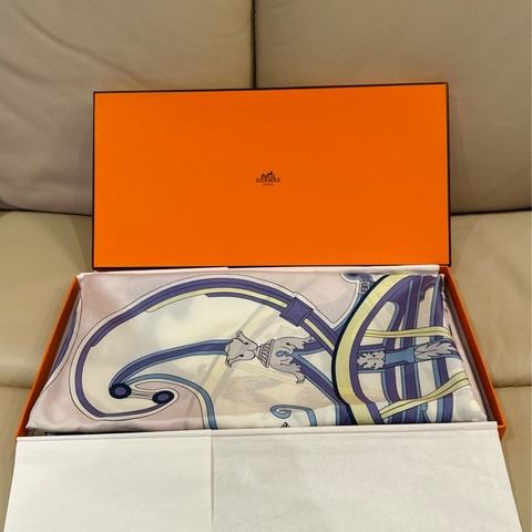 Hermes 愛馬仕 Washington’s Carriage 華盛頓馬車 淡紫色絲巾/140x140cm/全新閒置美品