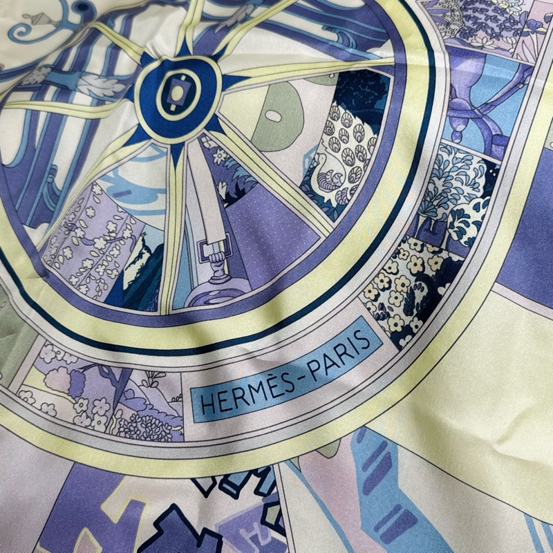 Hermes 愛馬仕 Washington’s Carriage 華盛頓馬車 淡紫色絲巾/140x140cm/全新閒置美品-4