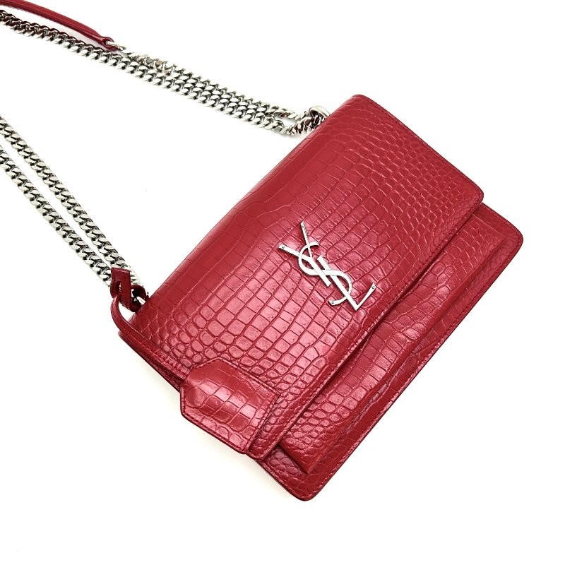 YSL 紅銀鱷魚壓紋SUNSET中號 日落肩背斜背包22*15*6 98新配件塵袋-2