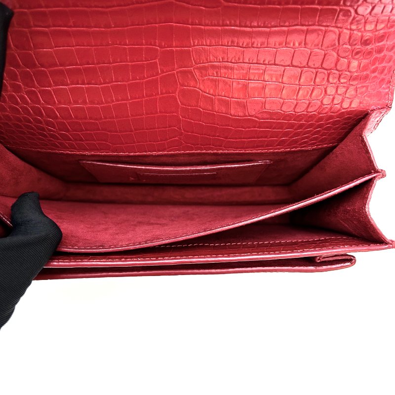 YSL 紅銀鱷魚壓紋SUNSET中號 日落肩背斜背包22*15*6 98新配件塵袋-5