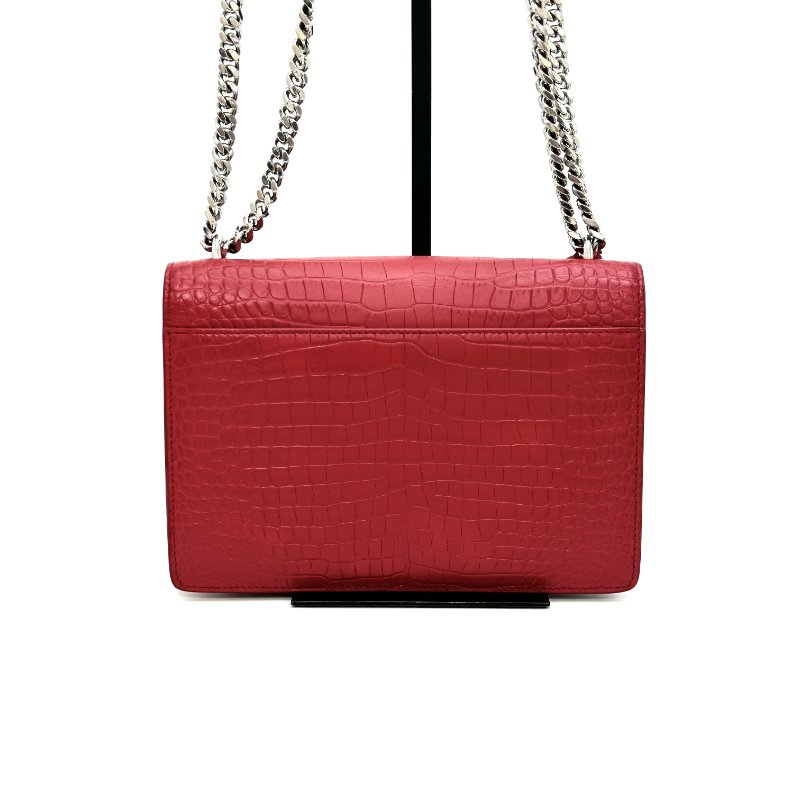 YSL 紅銀鱷魚壓紋SUNSET中號 日落肩背斜背包22*15*6 98新配件塵袋-6