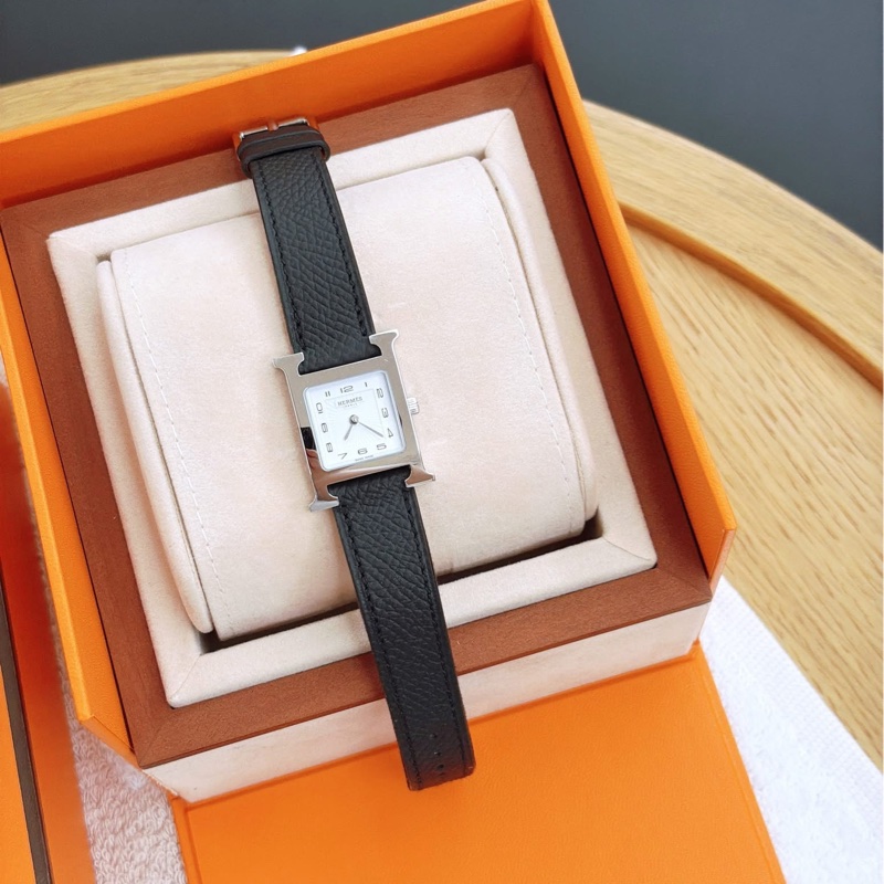 Hermes 愛馬仕 經典Heure H 手錶/腕錶/黑銀款/25mm/全新閒置美品-1