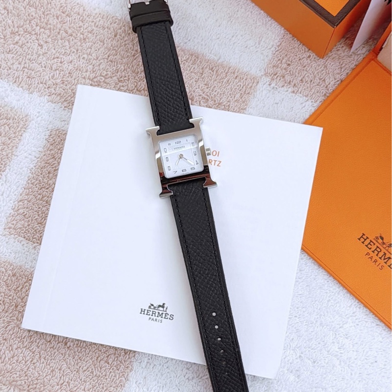 Hermes 愛馬仕 經典Heure H 手錶/腕錶/黑銀款/25mm/全新閒置美品-2