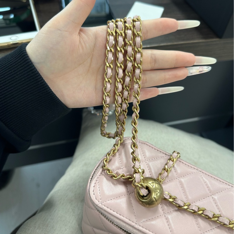 Chanel香奈兒 粉色金球長盒子 芯片款 97新-6
