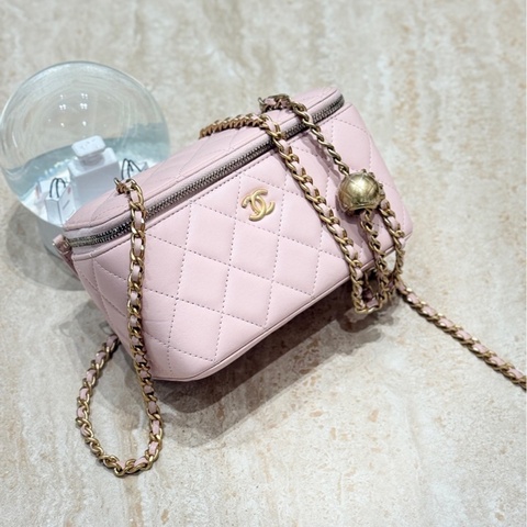 Chanel香奈兒 23K粉色金球長盒子包 帶化妝鏡設計