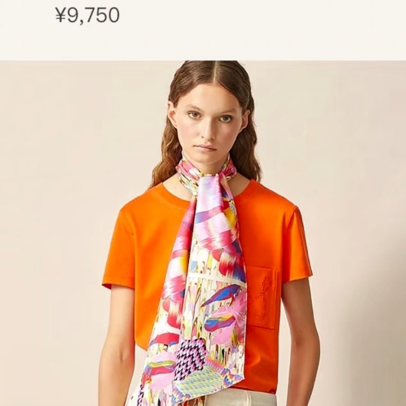 HERMES 日式手製雲石紋綢長絲巾-1