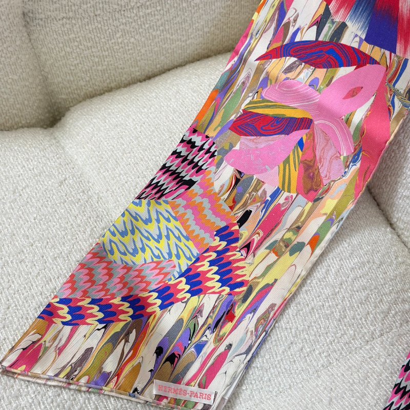 HERMES 日式手製雲石紋綢長絲巾-3