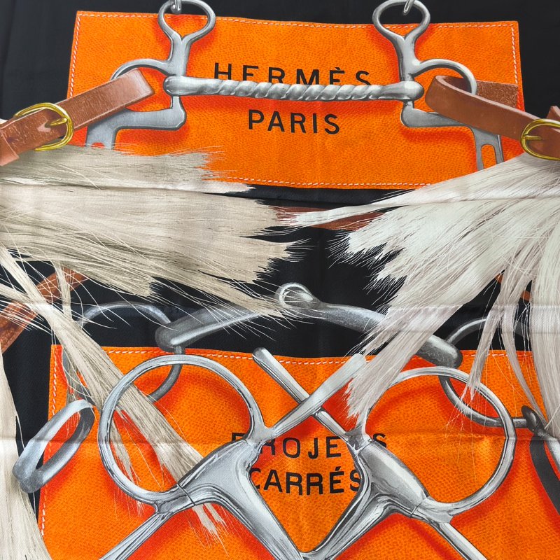HERMES Projets Carres Poncho 馬具博物館披肩 140 - 黑-5