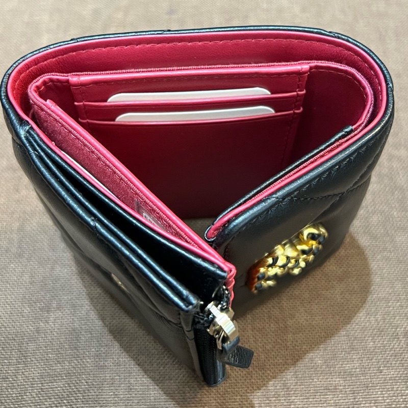 99新CHANEL香奈兒19bag零錢包/折疊卡包，31開鐳射 無卡，黑金配色-3