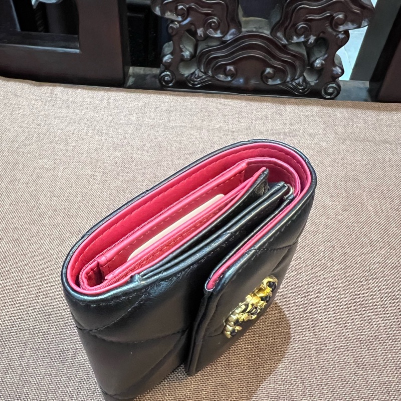 99新CHANEL香奈兒19bag零錢包/折疊卡包，31開鐳射 無卡，黑金配色-7