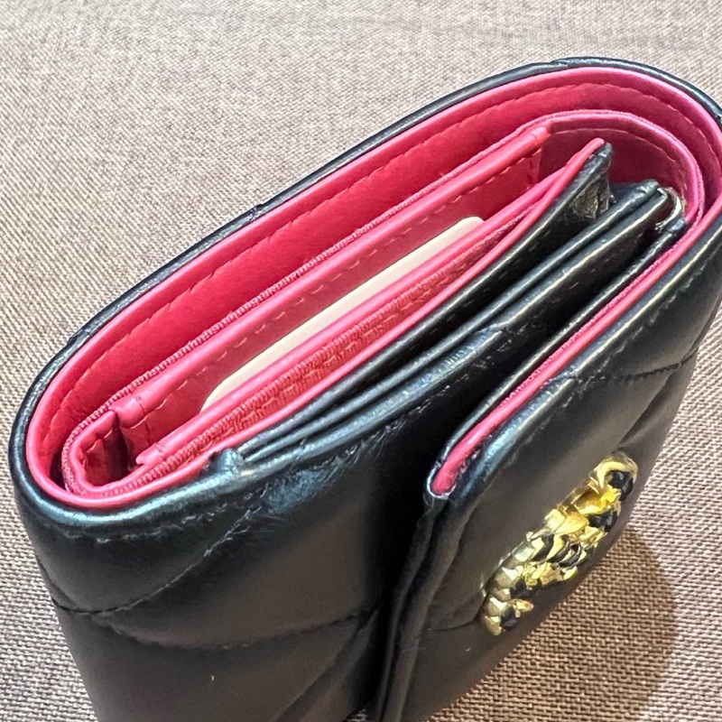 99新CHANEL香奈兒19bag零錢包/折疊卡包，31開鐳射 無卡，黑金配色-8