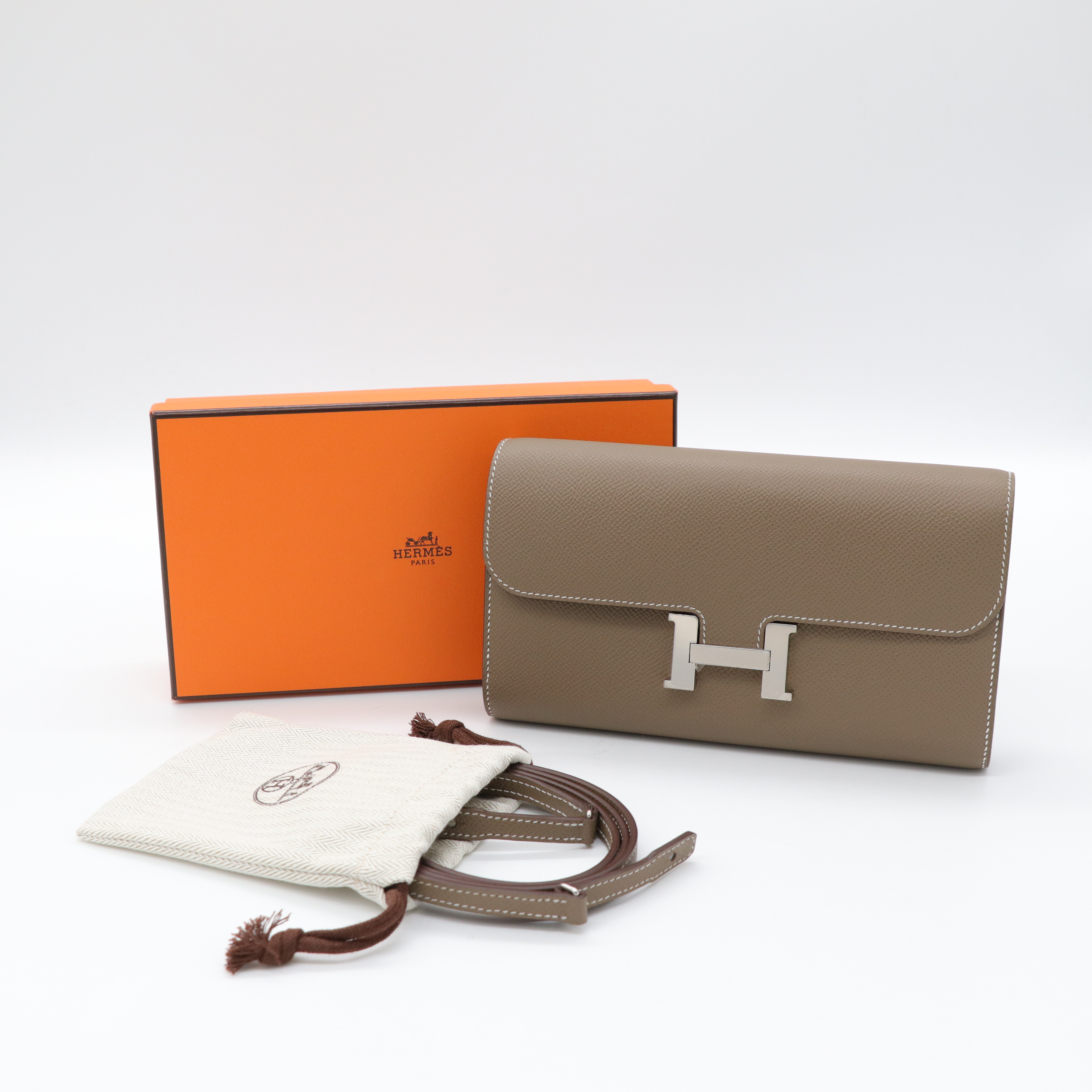 Hermès 愛馬仕 大象灰 牛皮 銀扣 康康 To go 手拿包 肩背包-0