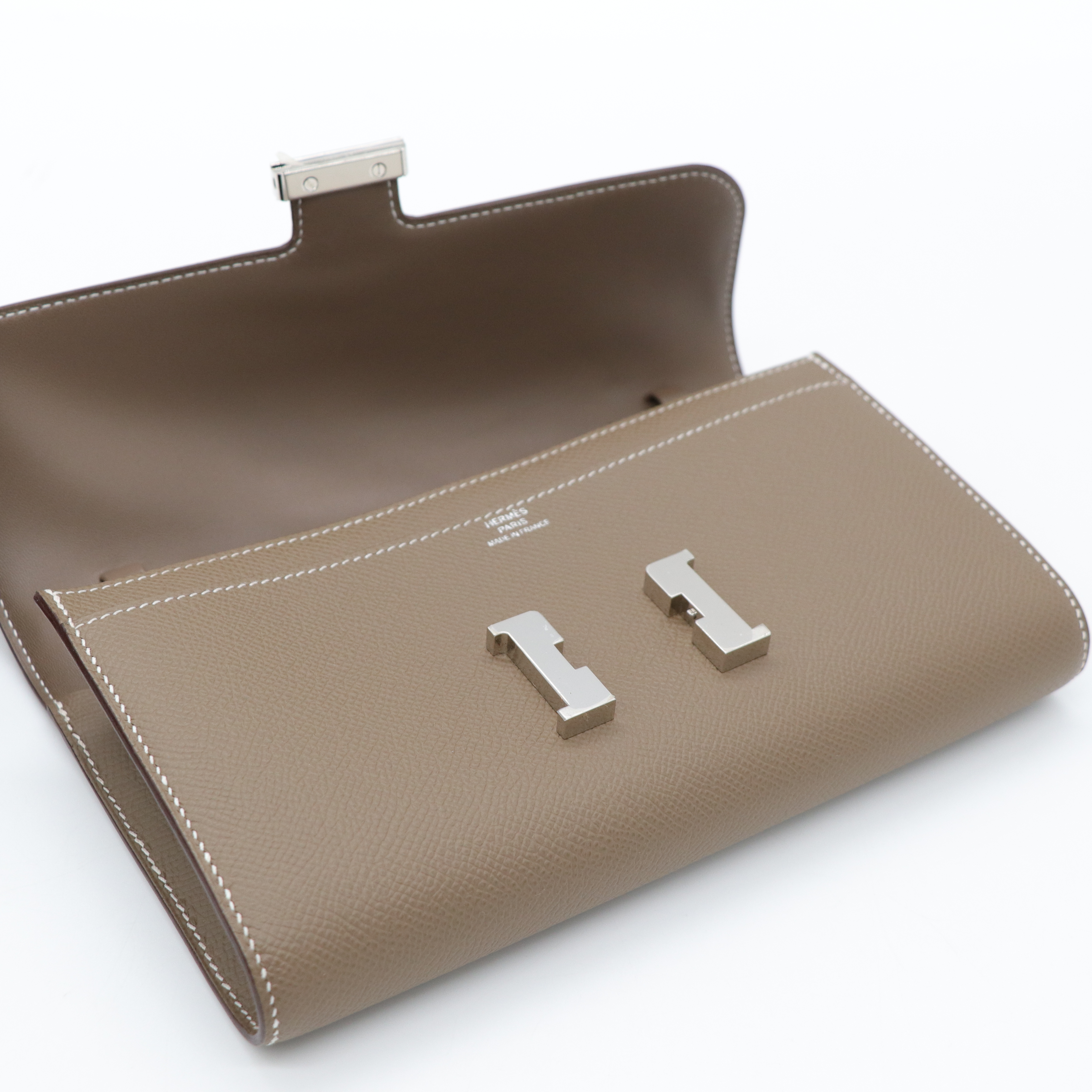 Hermès 愛馬仕 大象灰 牛皮 銀扣 康康 To go 手拿包 肩背包-7