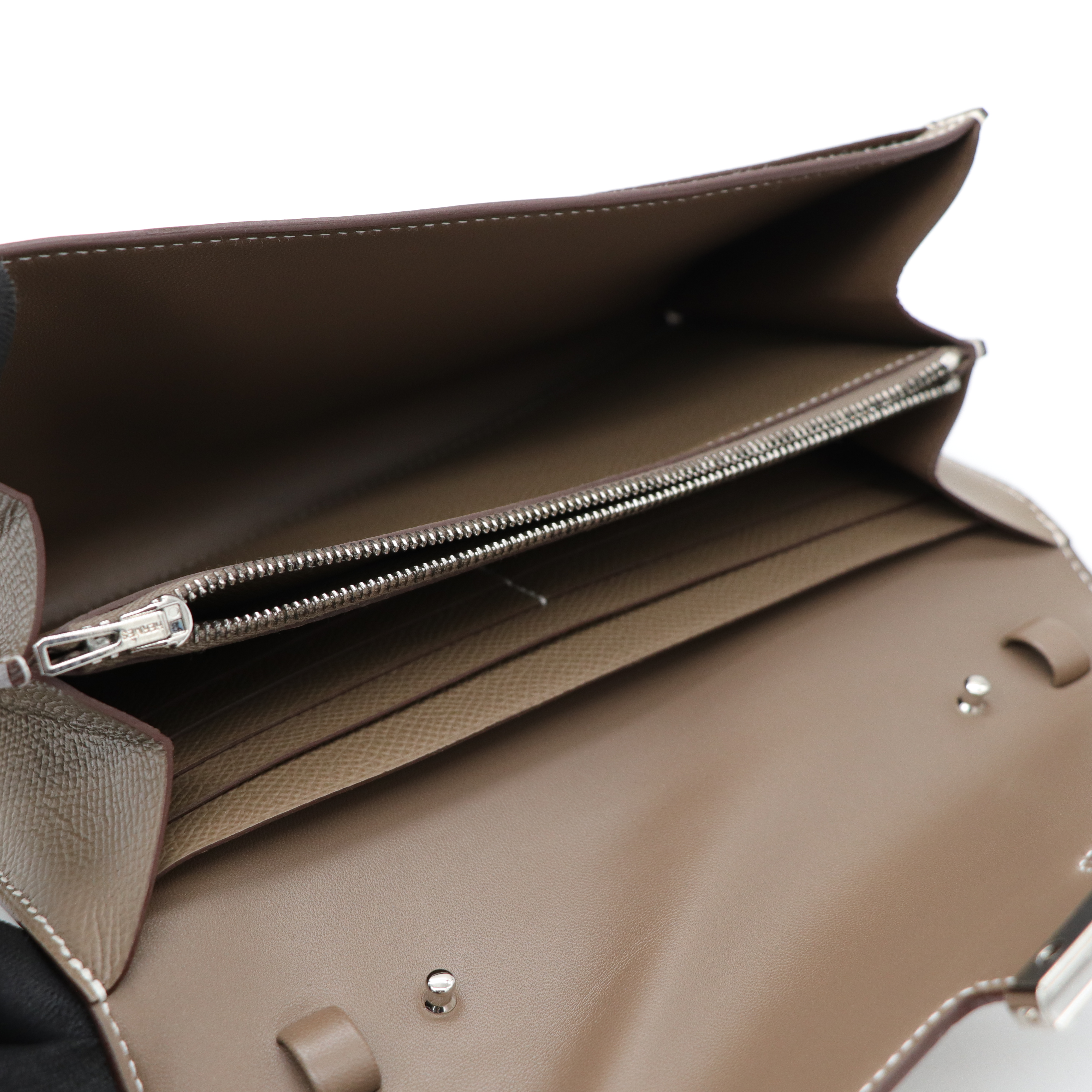 Hermès 愛馬仕 大象灰 牛皮 銀扣 康康 To go 手拿包 肩背包-8