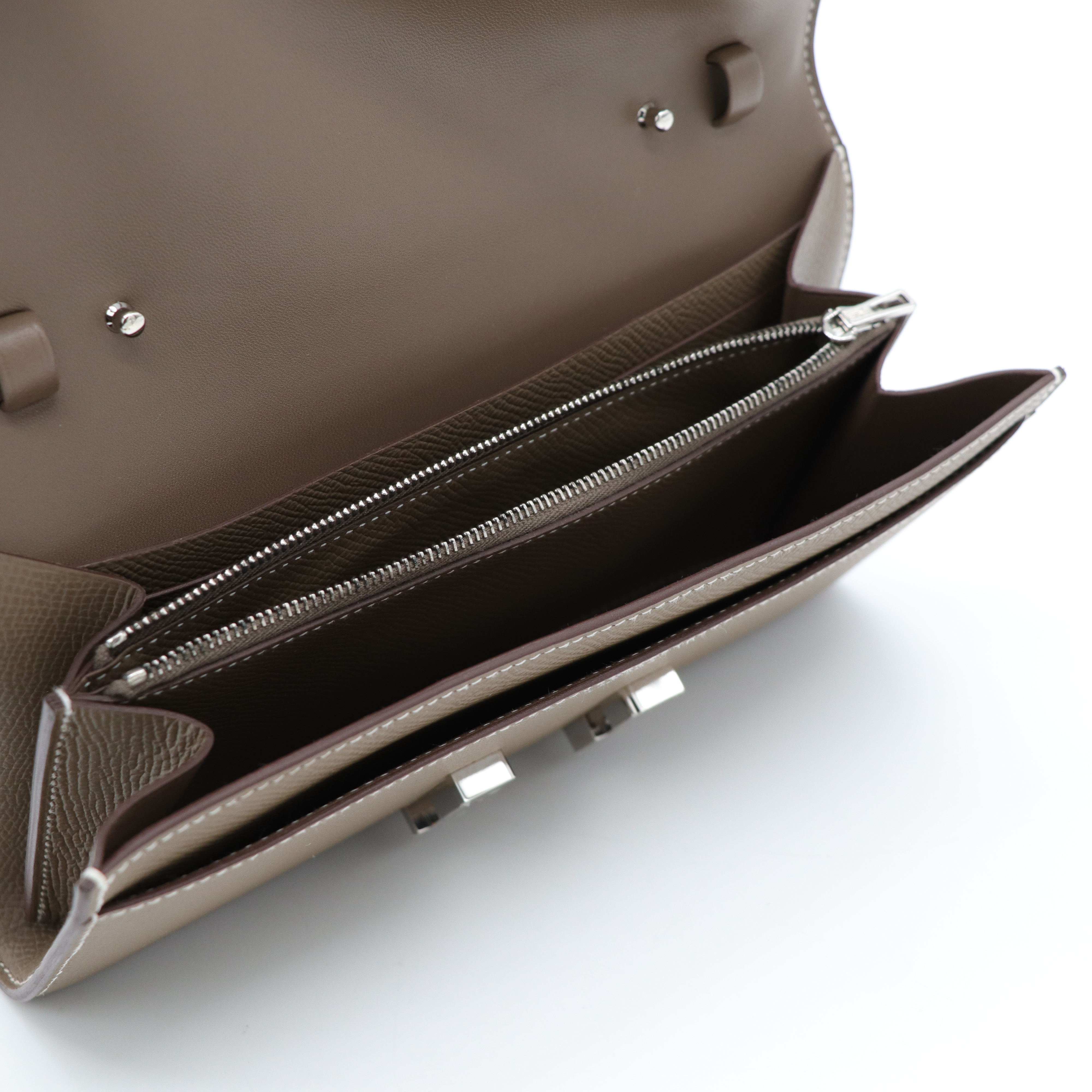 Hermès 愛馬仕 大象灰 牛皮 銀扣 康康 To go 手拿包 肩背包-9