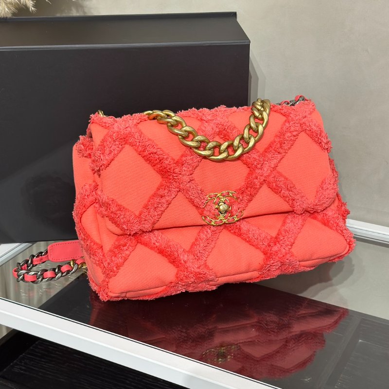 CHANEL 19 Bag 菱格紋手提肩背包 30 - 絨毛珊瑚粉金30開-2