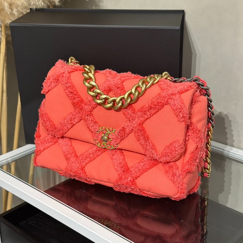 CHANEL 19 Bag 菱格紋手提肩背包 30 - 絨毛珊瑚粉金30開-3