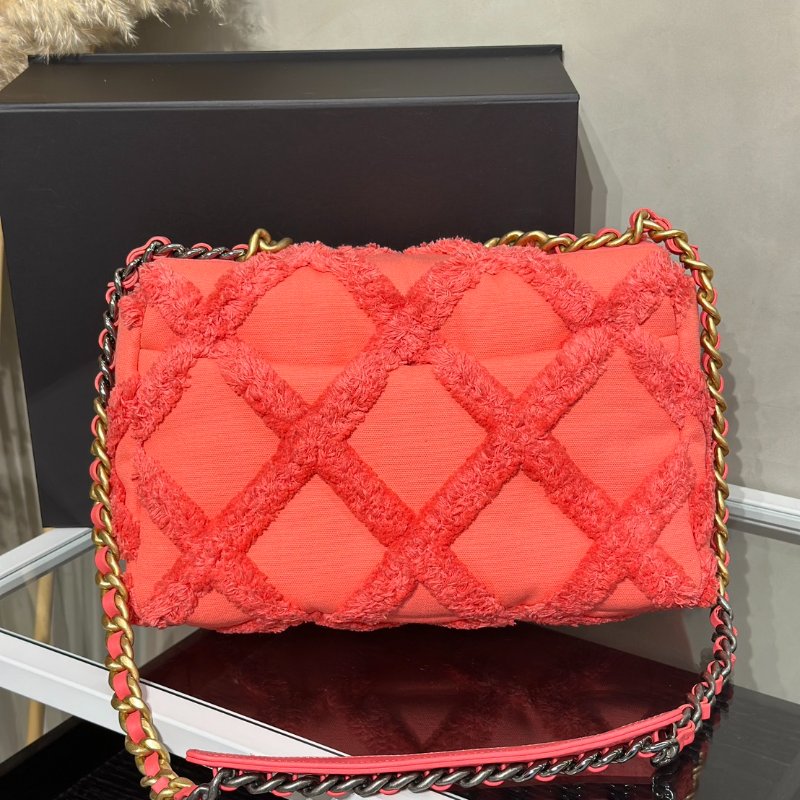 CHANEL 19 Bag 菱格紋手提肩背包 30 - 絨毛珊瑚粉金30開-4
