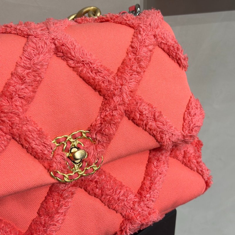 CHANEL 19 Bag 菱格紋手提肩背包 30 - 絨毛珊瑚粉金30開-9