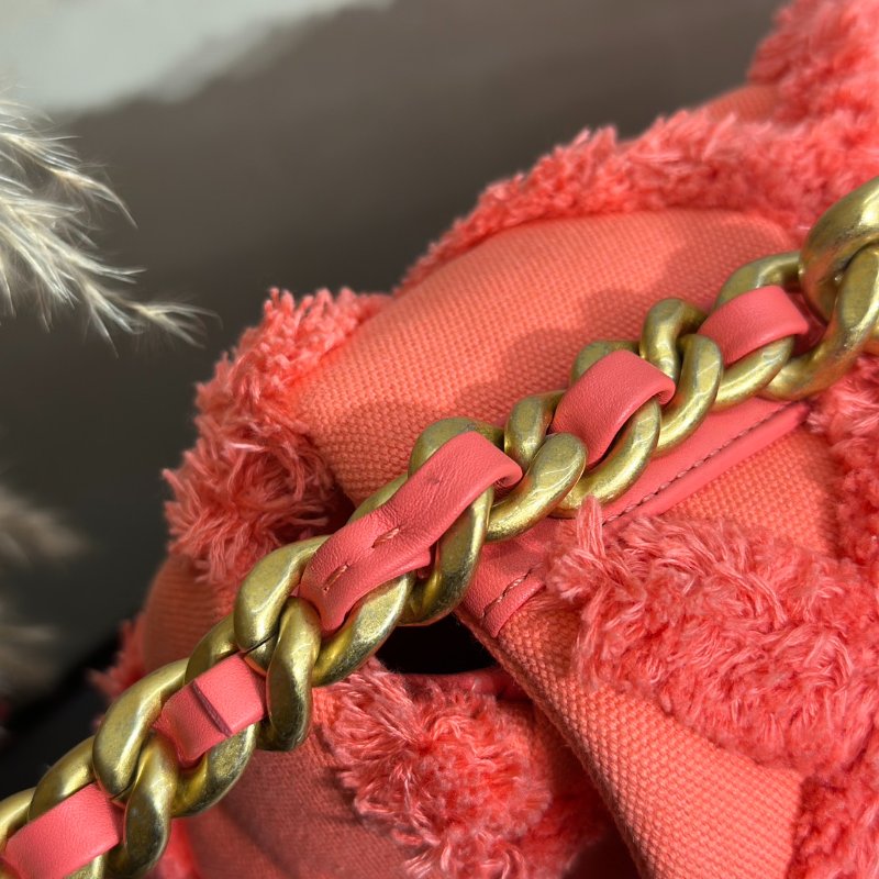 CHANEL 19 Bag 菱格紋手提肩背包 30 - 絨毛珊瑚粉金30開-10