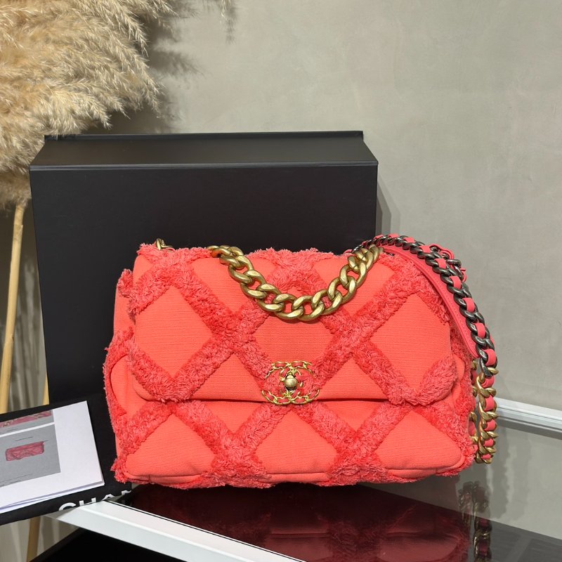 CHANEL 19 Bag 菱格紋手提肩背包 30 - 絨毛珊瑚粉金30開-12