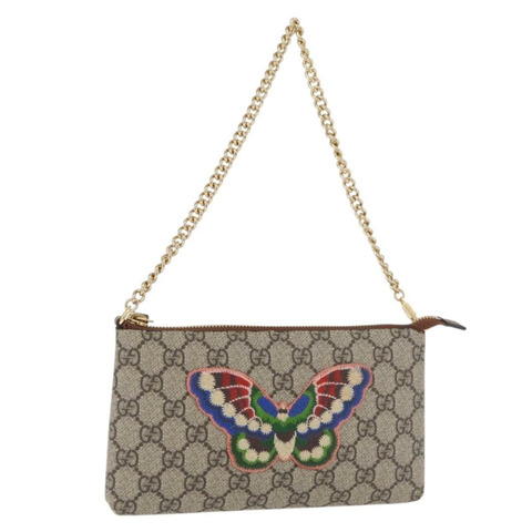 GUCCI GG Supreme 鏈條單肩包 PVC 米色 金色 456866 正品 176776A