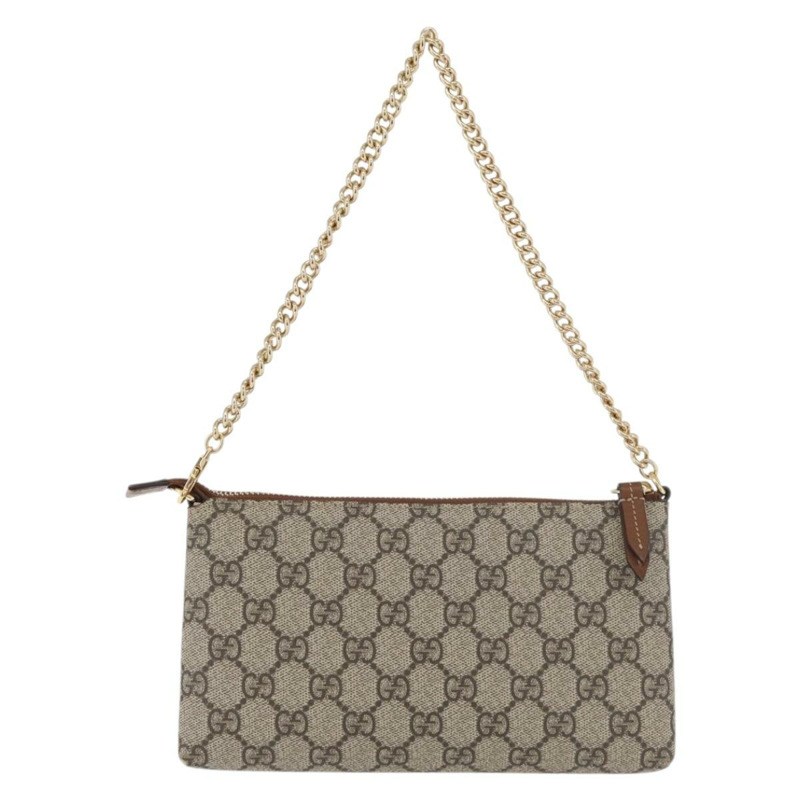 【日本直送】GUCCI GG Supreme 鏈條單肩包 PVC 米色 金色 456866 正品 176776A-1