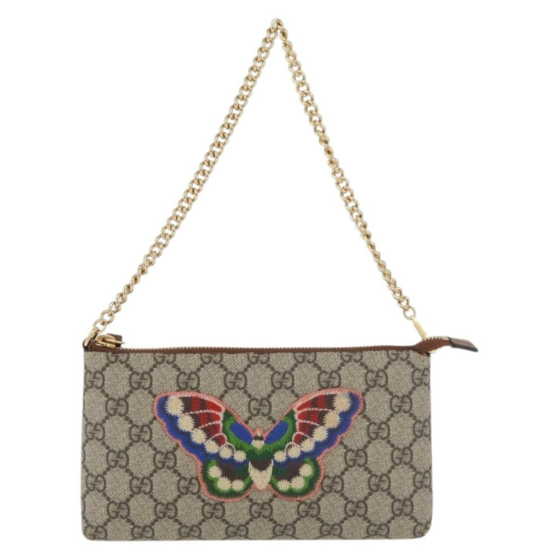 【日本直送】GUCCI GG Supreme 鏈條單肩包 PVC 米色 金色 456866 正品 176776A-12