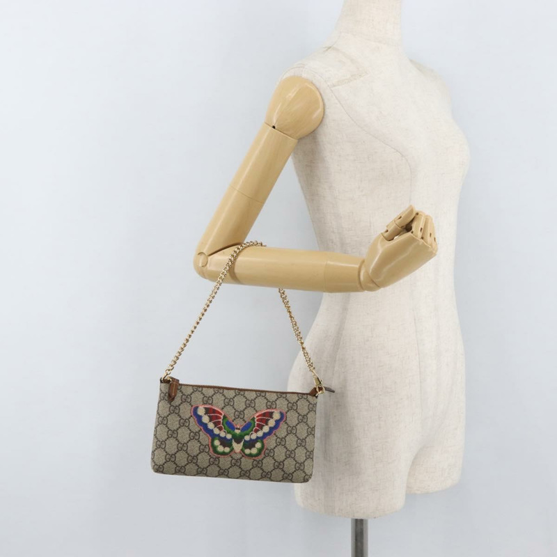 【日本直送】GUCCI GG Supreme 鏈條單肩包 PVC 米色 金色 456866 正品 176776A-22