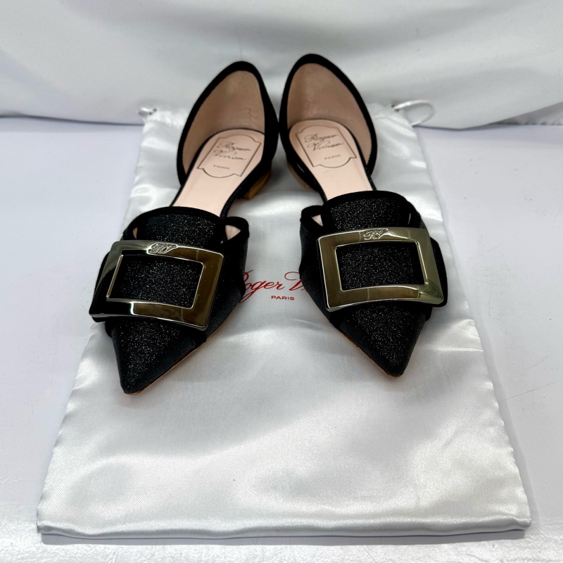 Roger Vivier 經典方扣黑色平底鞋 EU36-0