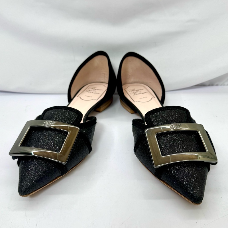 Roger Vivier 經典方扣黑色平底鞋 EU36-1