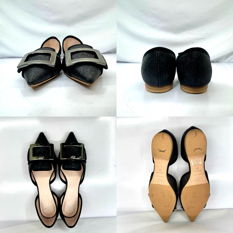 Roger Vivier 經典方扣黑色平底鞋 EU36-2